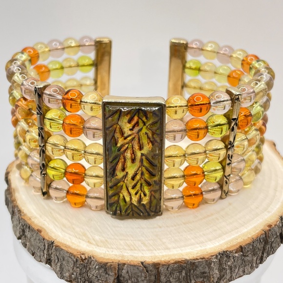 Monet Signed Multi Color Beaded Wire Cuff Bracelet Large - Picture 1 of 10